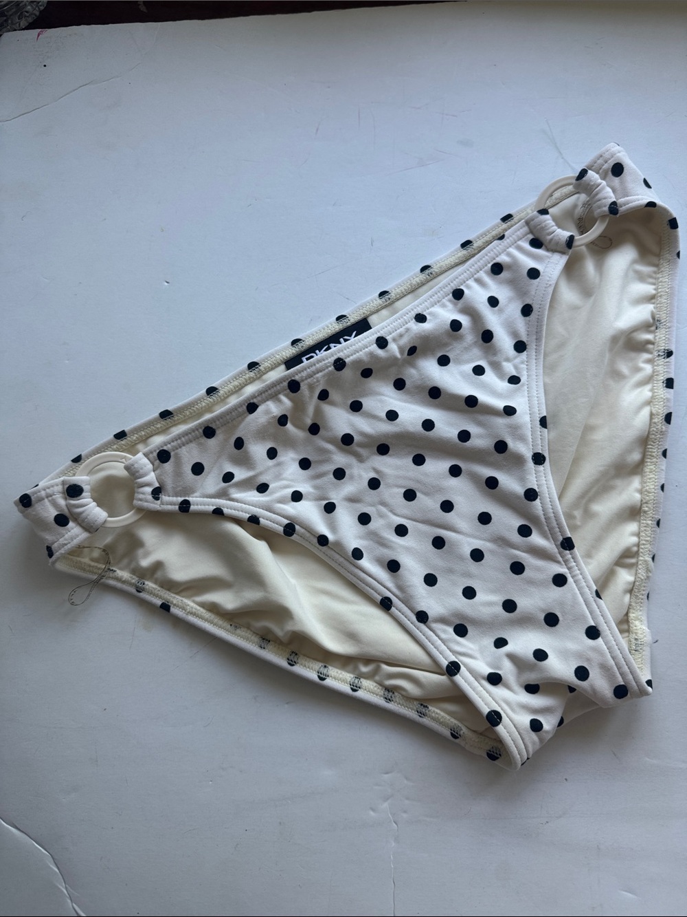 DKNY Cream Bikini Bottoms with Black Polka Dots